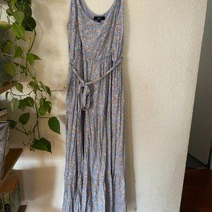 Sunny Bliss Light Blue Floral Print Tiered Maxi Dress